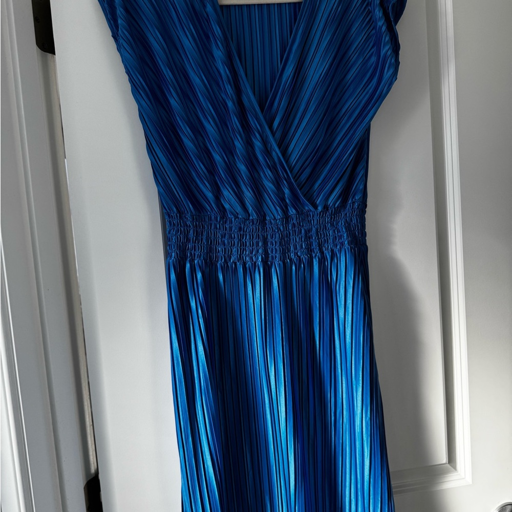 DKNY Blue Satin Midi Dress- size (See  Measurements)